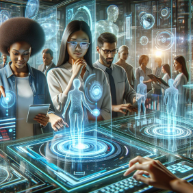 image with people using holograms like in Iron Man